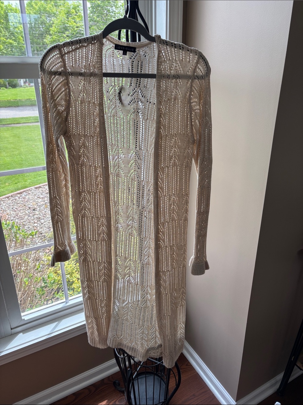 Open Knit Long Cardigan - Cream